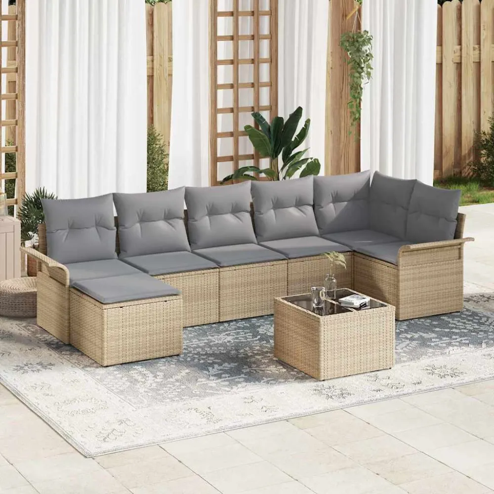 Tuin Sofa Set met kussen met opslag 8 pcs Beige Poly riet vidaXL