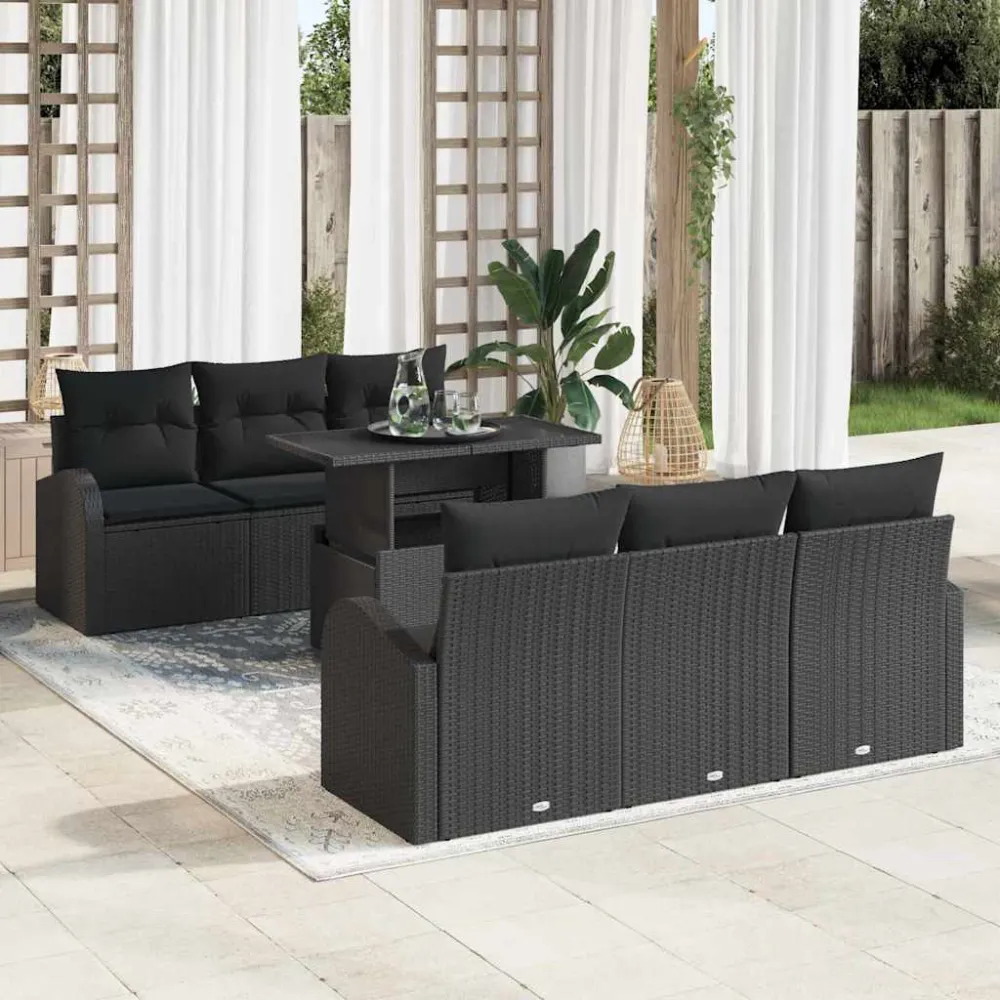 Tuin Sofa Set met kussen met opslag 7 pcs Zwart Poly Rattan vidaXL