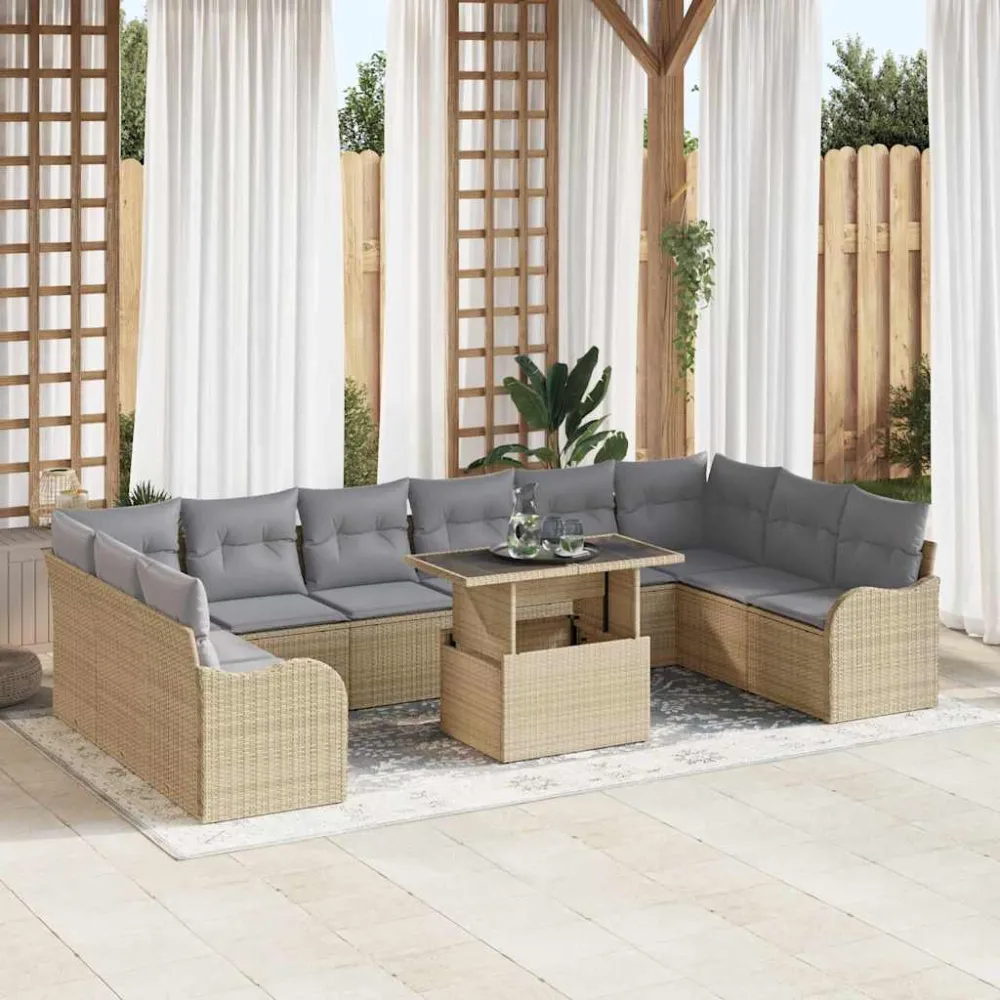 Tuin Sofa Set met kussen met kussen 11 pcs Beige Poly Rattan vidaXL