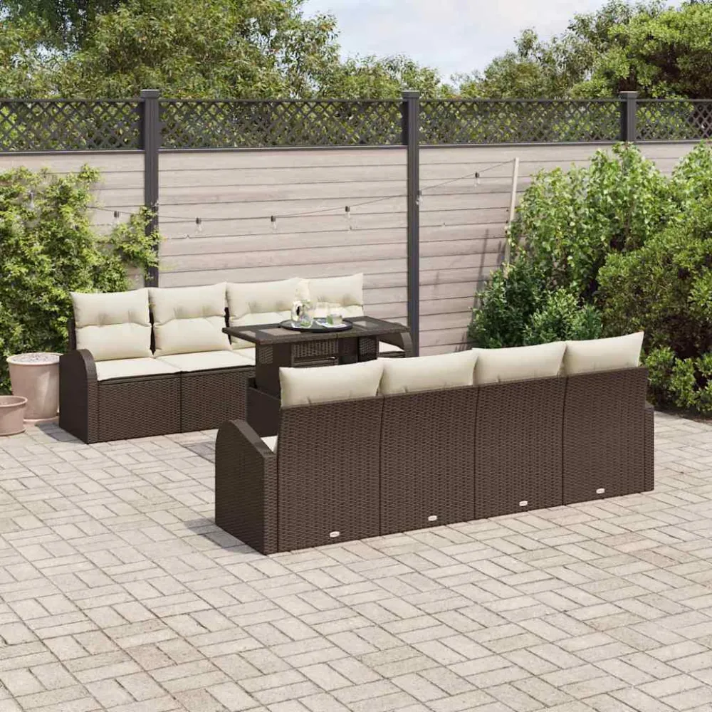 Tuin Sofa Set met kussen met opslag 9 pcs Bruin Poly Rattan vidaXL