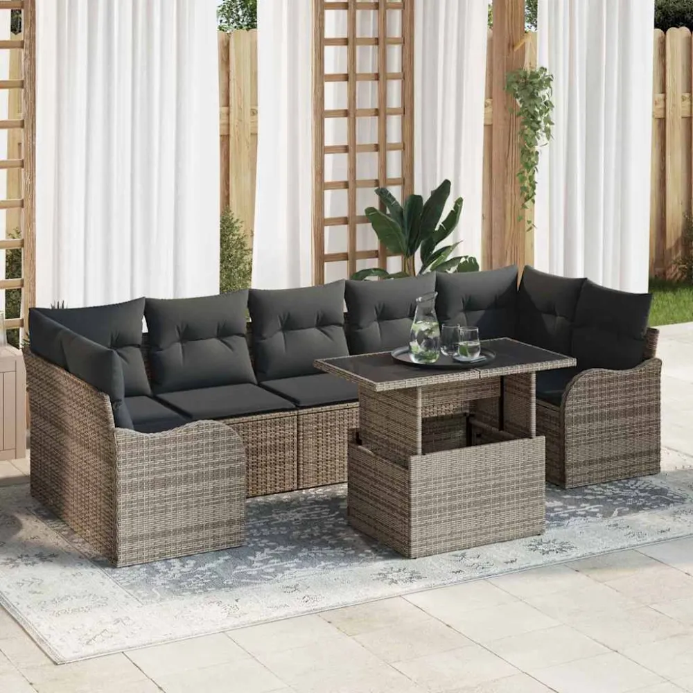 Tuin Sofa Set met kussen met opslag 8 pcs Grijs Poly Rattan vidaXL