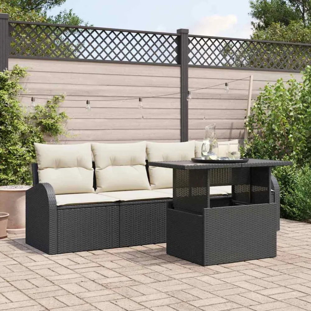Tuin Sofa Set met kussen met kussen 5 pcs Zwart Poly Rattan vidaXL