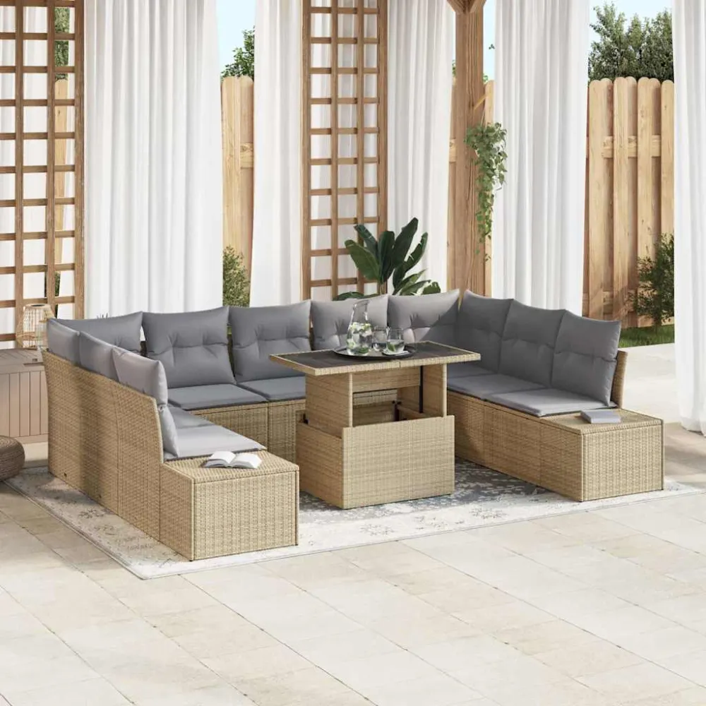 Tuin Sofa Set met kussen met opslag 10 pcs beige en lichtgrijs vidaXL