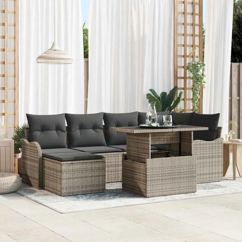 Tuin Sofa Set met kussen met opslag 7 pcs Grijs Poly riet vidaXL