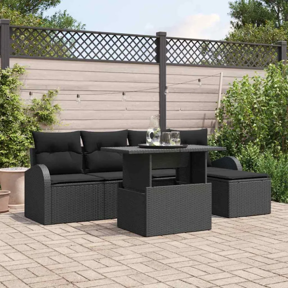 Tuin Sofa Set met kussen met opslag 6 pcs Zwart Poly riet vidaXL