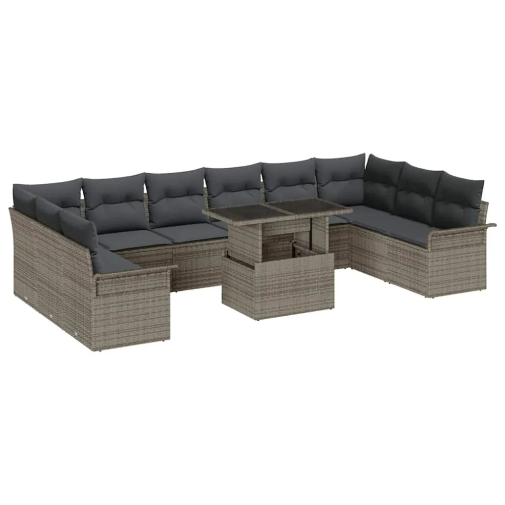 Tuin Sofa Set met kussen met kussen 11 pcs Grijs Poly Rattan vidaXL