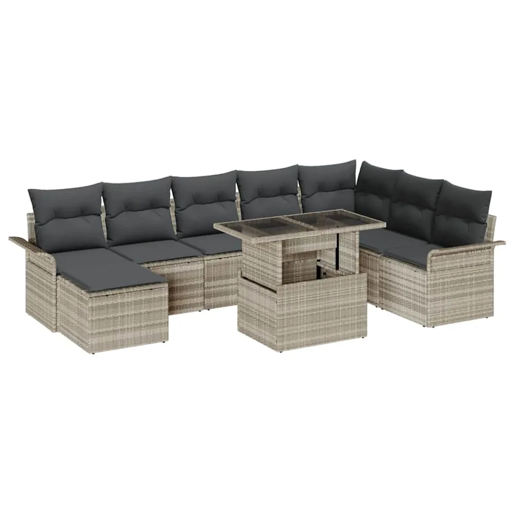 Tuin Sofa Set met kussen met opslag 9 pcs Lichtgrijs vidaXL