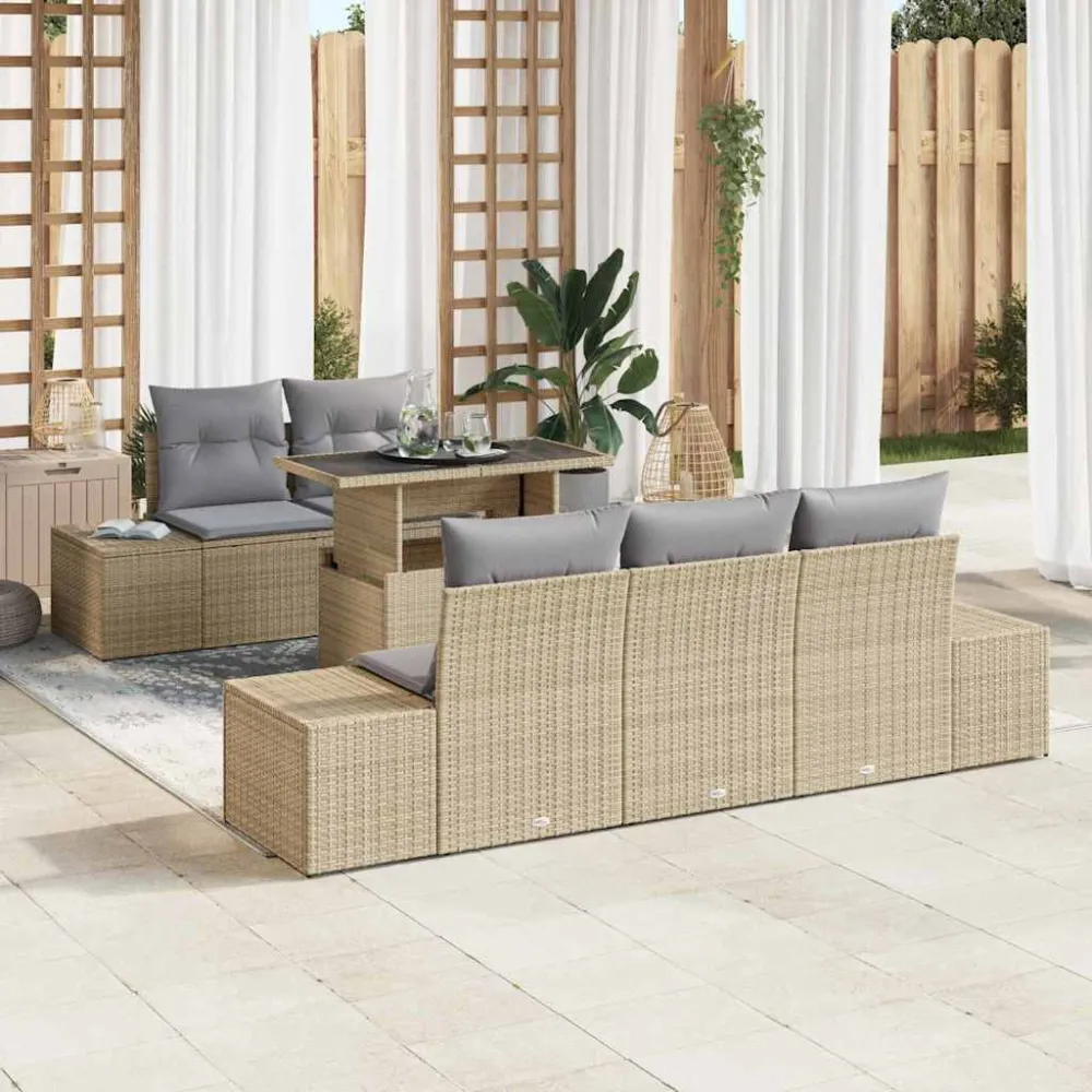 Tuin Sofa Set met kussen met opslag 6 pcs Beige en Licht Grijs vidaXL