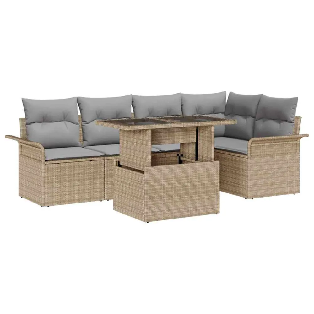 Tuin Sofa Set met kussen met opslag 6 pcs Beige Poly riet vidaXL