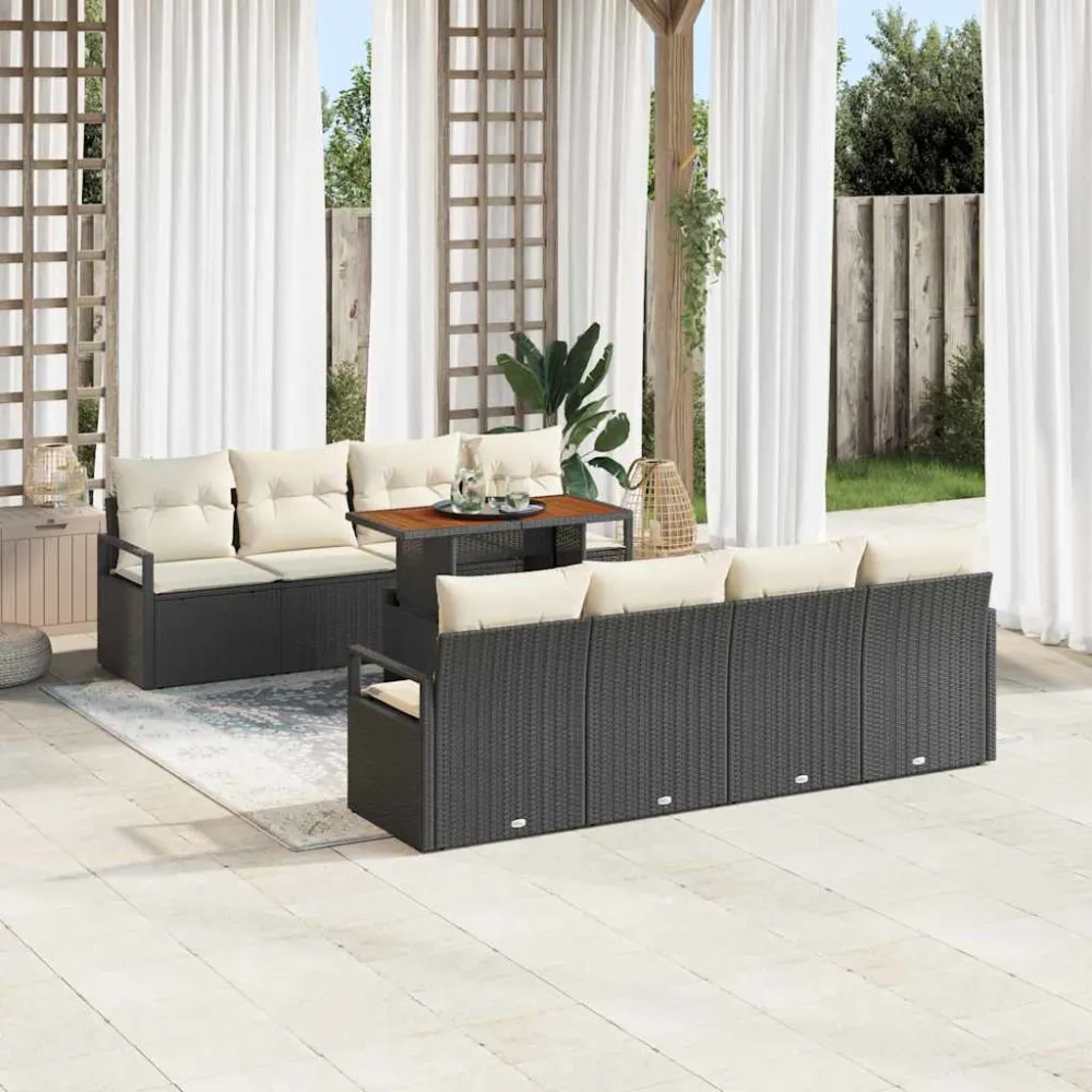 Tuin Sofa Set met kussen met kussen 9 pcs Zwart en Crème vidaXL