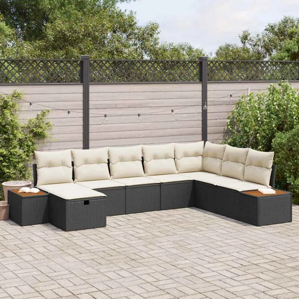 Tuin Sofa Set met kussen met opslag Zwart poly rattan vidaXL