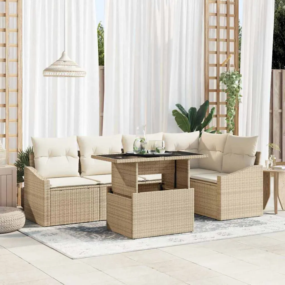 Tuin Sofa Set met kussen met opslag 6 pcs Beige en Crème vidaXL