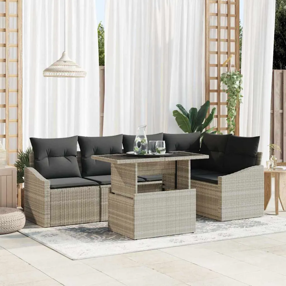 Tuin Sofa Set met kussen met opslag 6 pcs Lichtgrijs vidaXL