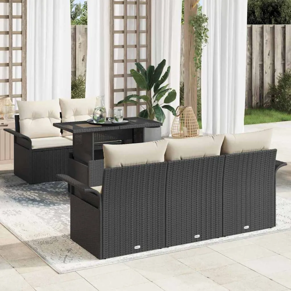 Tuin Sofa Set met kussen met opslag 6 pcs Zwart Poly Rattan vidaXL