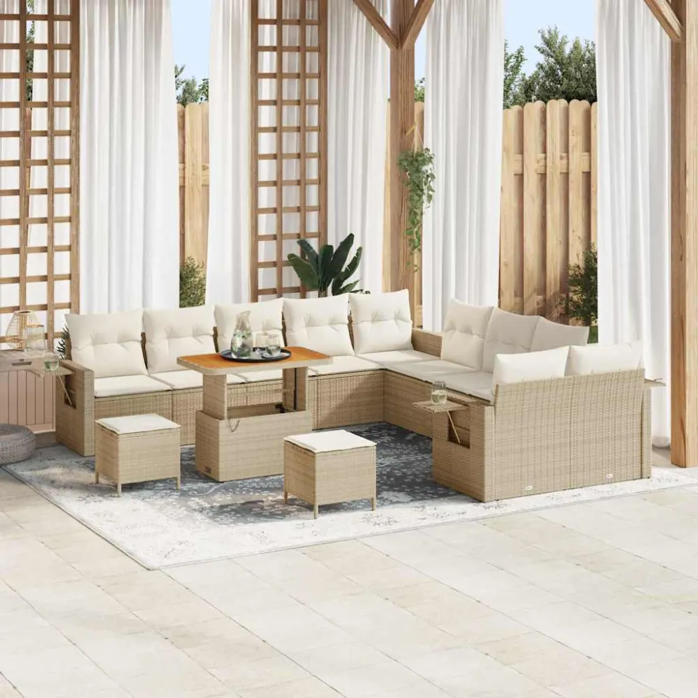 Tuin Sofa Set met kussen met opslag 13 pcs Beige poly rattan vidaXL