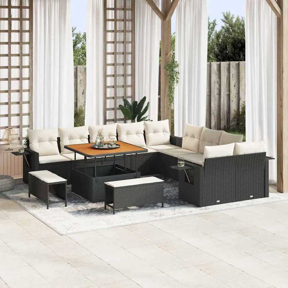 Tuin Sofa Set met kussen met opslag 13 pcs Zwart poly rattan vidaXL