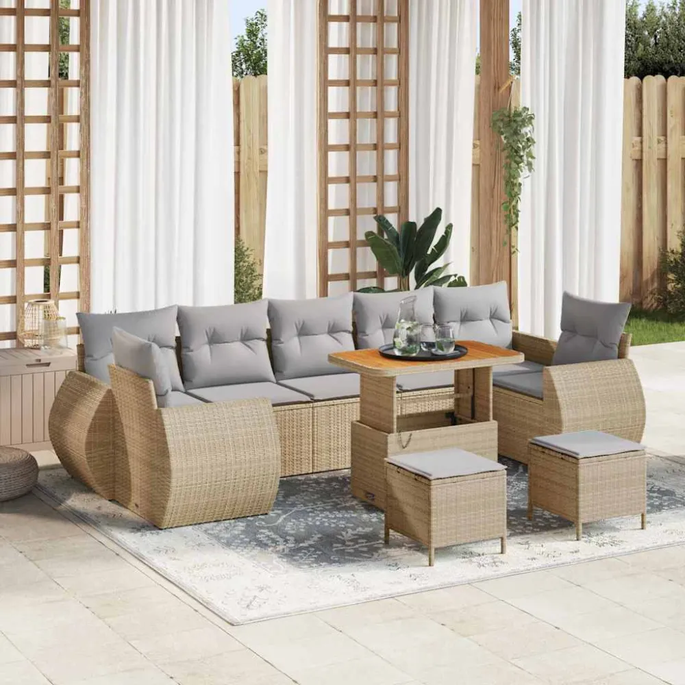 Tuin Sofa Set met kussen met opslag 10 pcs beige en lichtgrijs vidaXL