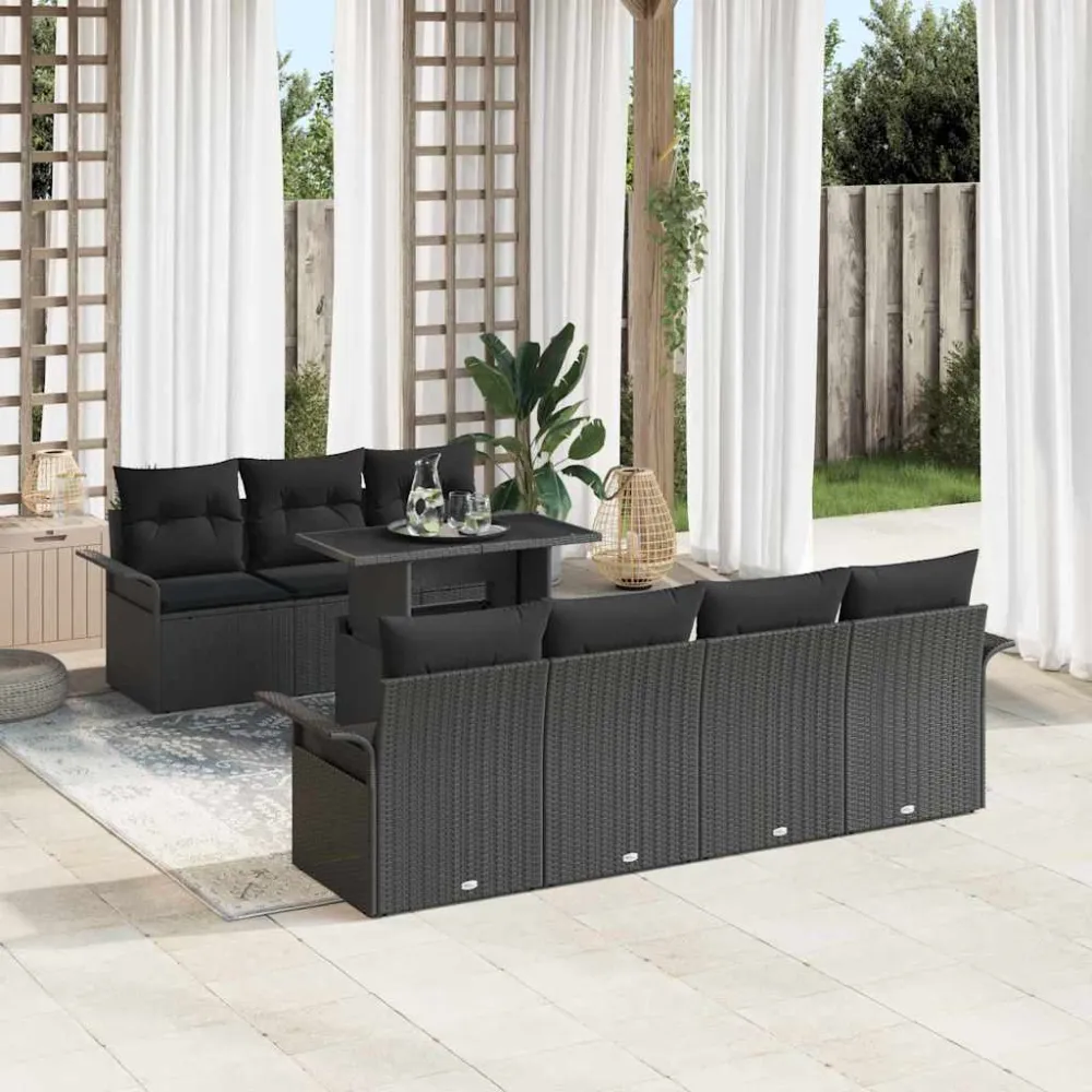 Tuin Sofa Set met kussen met opslag 8 pcs Zwart Poly Rattan vidaXL