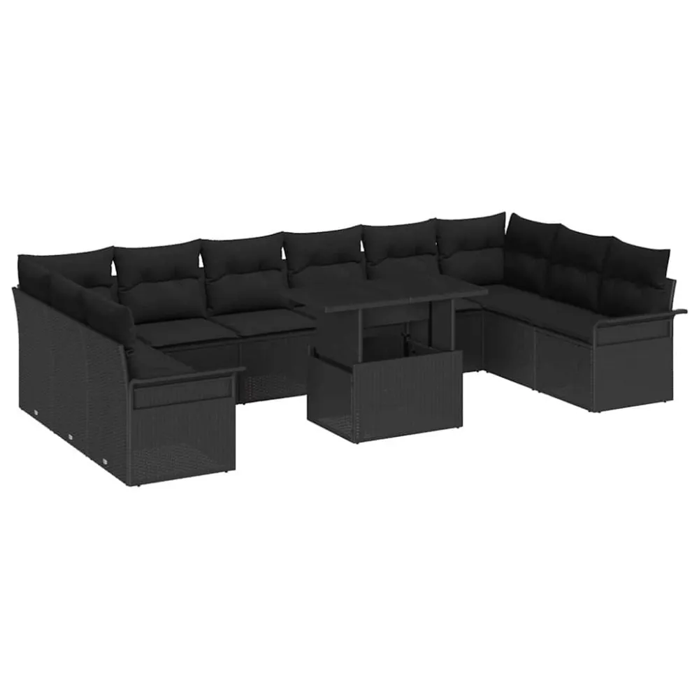 Tuin Sofa Set met kussen met kussen 11 pcs Zwart Poly Rattan vidaXL
