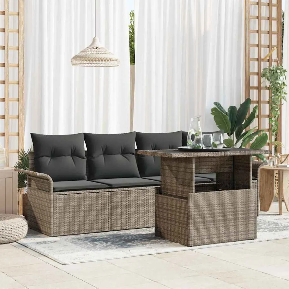 Tuin Sofa Set met kussen met opslag 5 pcs Grijs Poly Rattan vidaXL