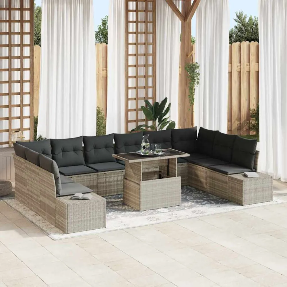 Tuin Sofa Set met kussen met opslag 11 pcs Lichtgrijs vidaXL