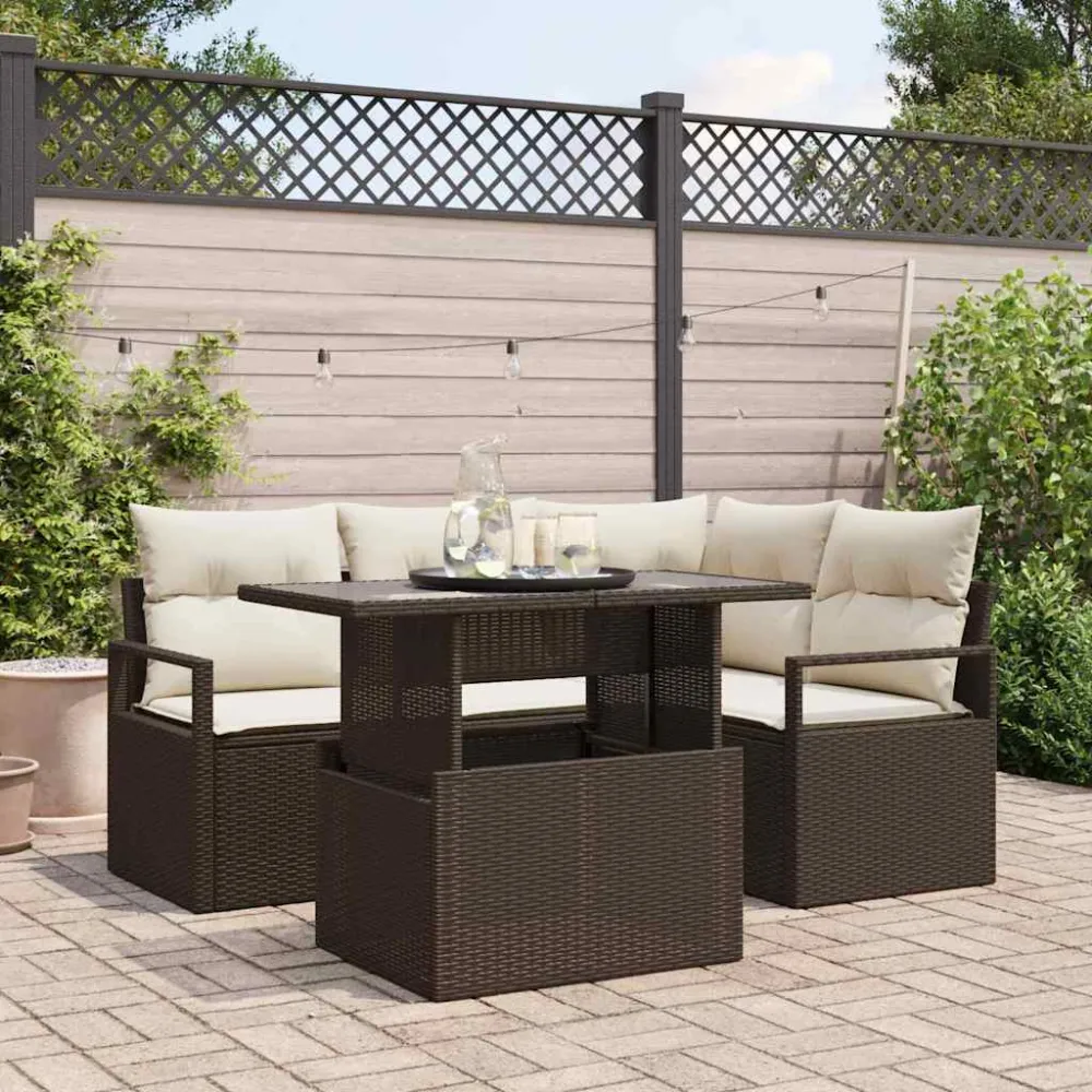 Tuin Sofa Set met kussen met opslag 5 pcs Bruin Poly riet vidaXL