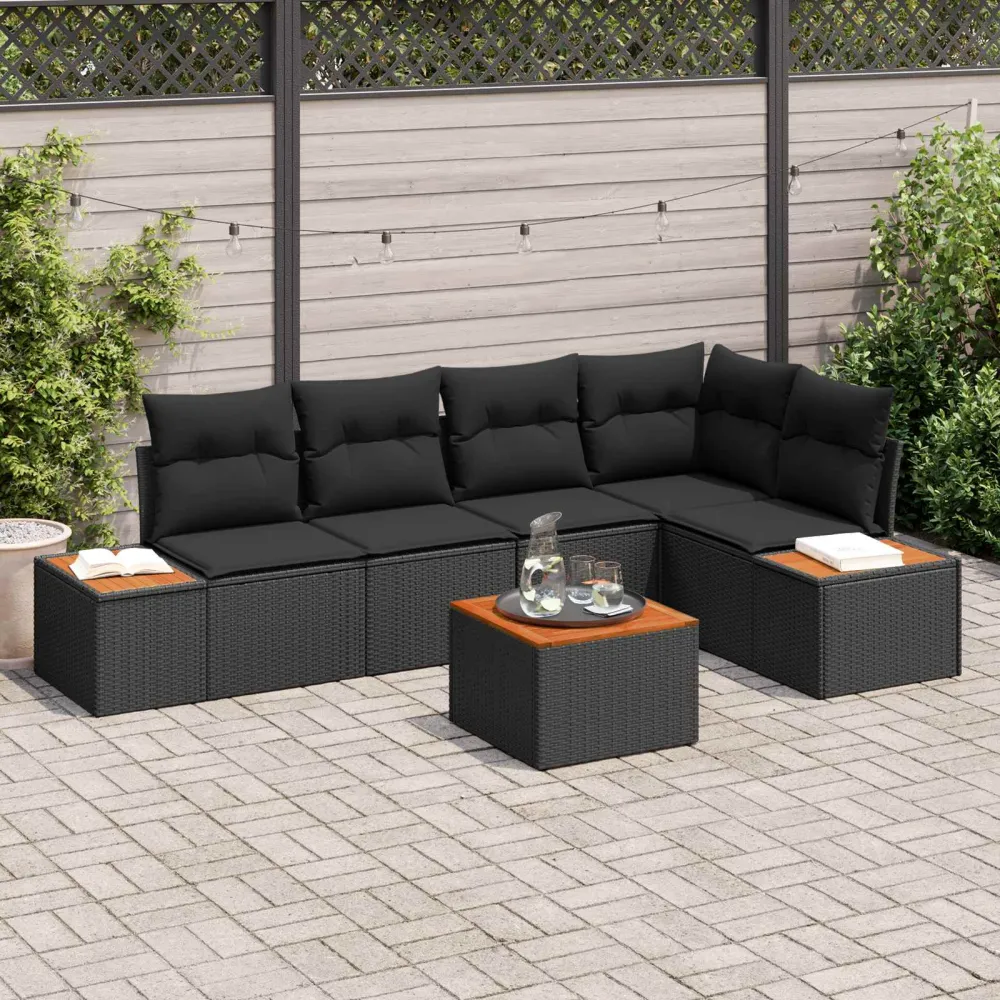Tuin Sofa Set met kussen met opslag 6 pcs Zwart Poly riet vidaXL