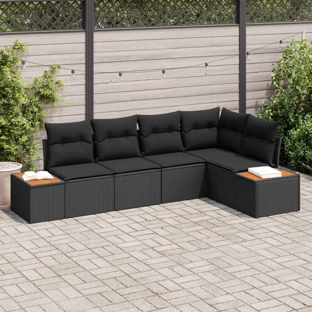 Tuin Sofa Set met kussen met opslag 5 pcs Zwart Poly riet vidaXL
