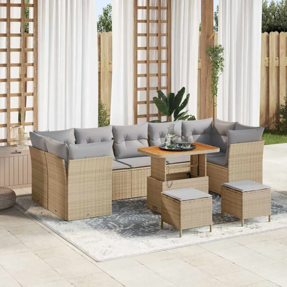Tuin Sofa Set met kussen met opslag 10 pcs beige en lichtgrijs vidaXL