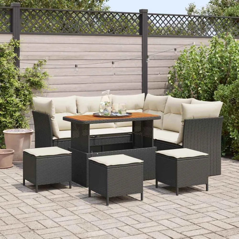 Tuin Sofa Set met kussen met opslag 9 pcs Zwart en crème vidaXL