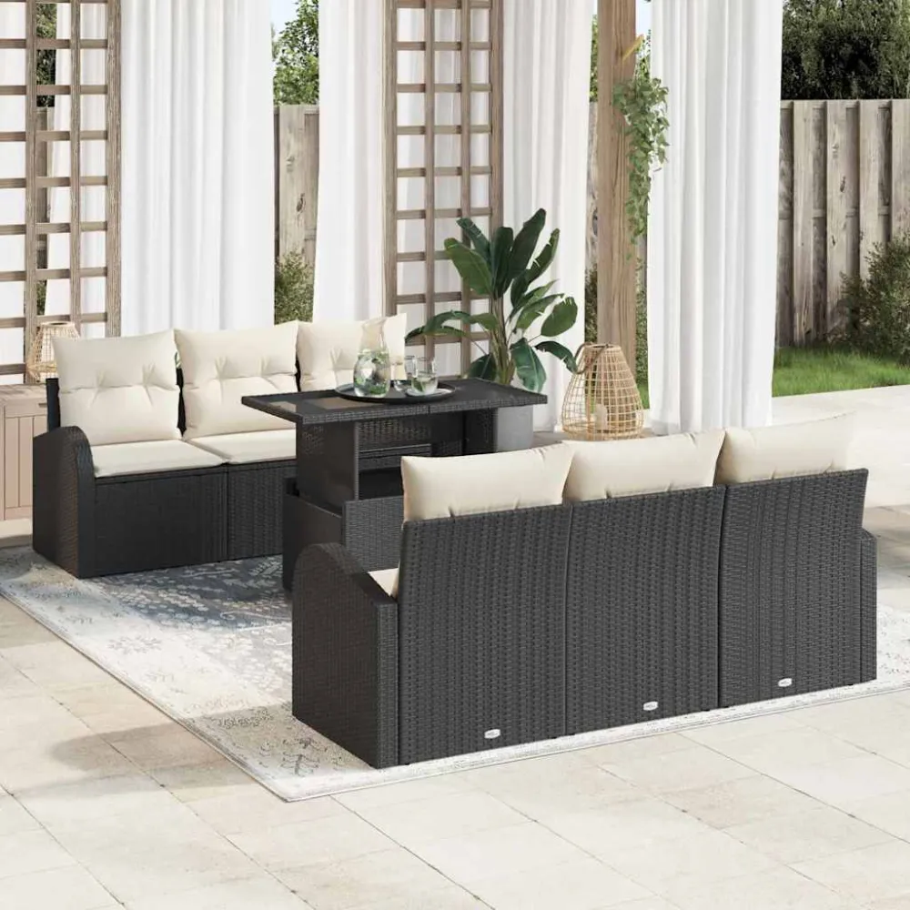 Tuin Sofa Set met kussen met opslag 7 pcs Zwart Poly Rattan vidaXL