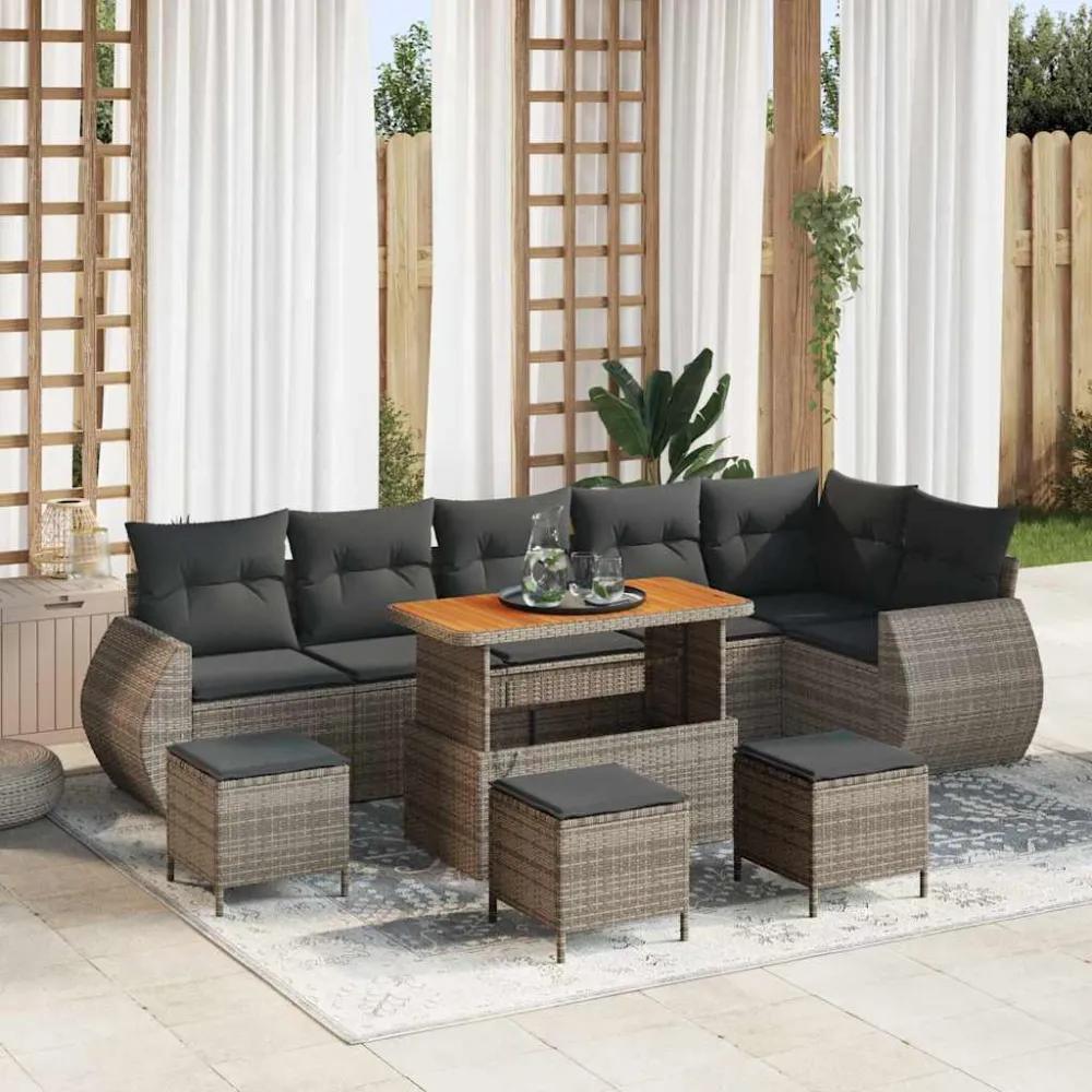 Tuin Sofa Set met kussen met opslag 10 pcs Grijs Poly Rattan vidaXL