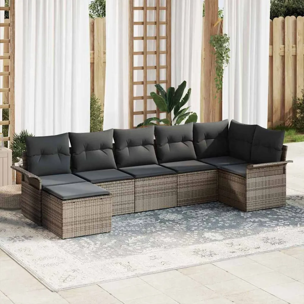 Tuin Sofa Set met kussen met opslag 7 pcs Grijs Poly riet vidaXL