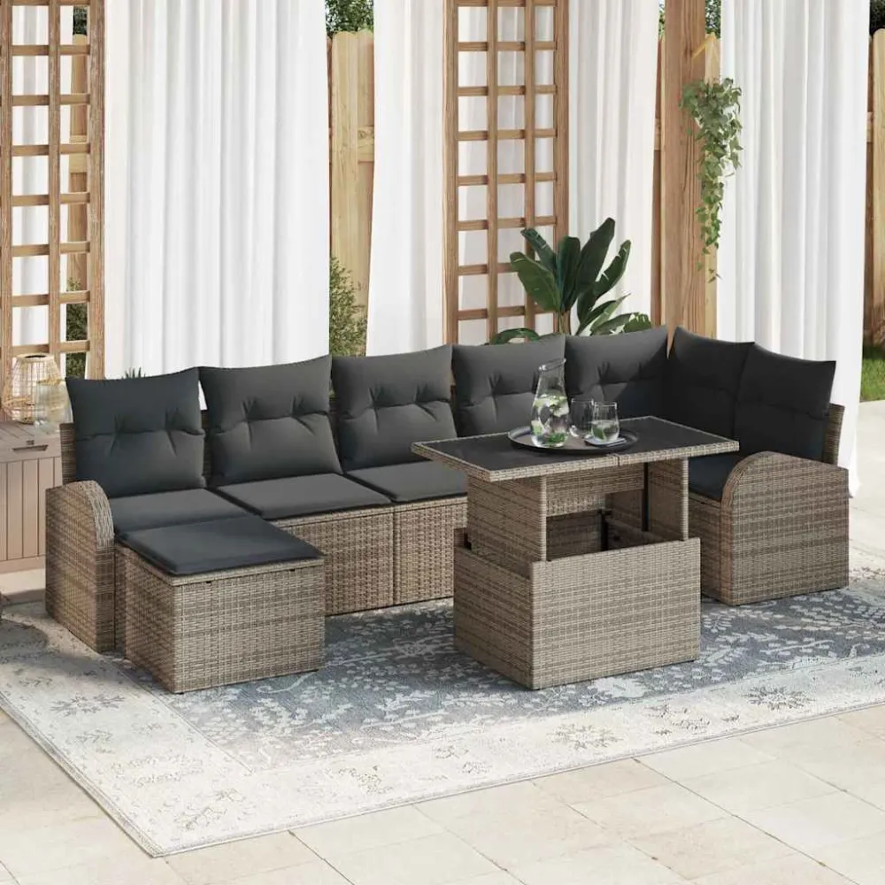 Tuin Sofa Set met kussen met opslag 8 pcs Grijs Poly riet vidaXL