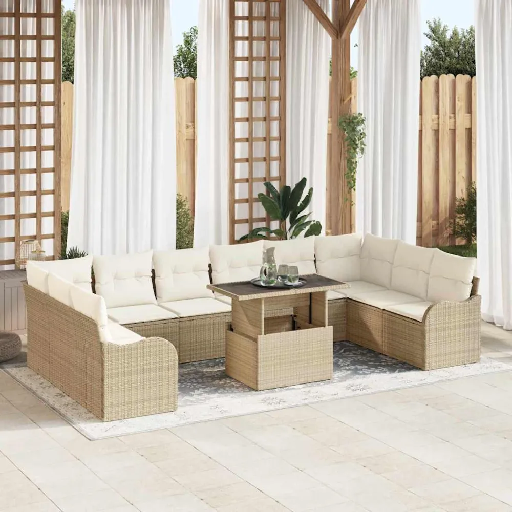 Tuin Sofa Set met kussen met kussen 11 pcs Beige Poly Rattan vidaXL