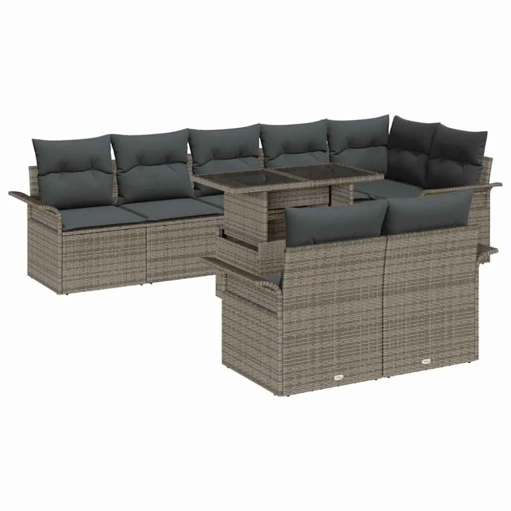 Tuin Sofa Set met kussen met opslag 9 pcs Grijs Poly riet vidaXL