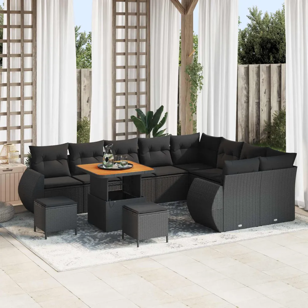 Tuin Sofa Set met kussen met opslag 12 pcs Zwart Poly Rattan vidaXL