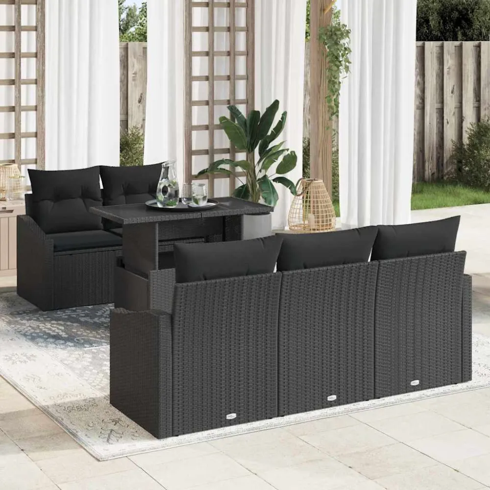 Tuin Sofa Set met kussen met opslag 6 pcs Zwart poly rattan vidaXL