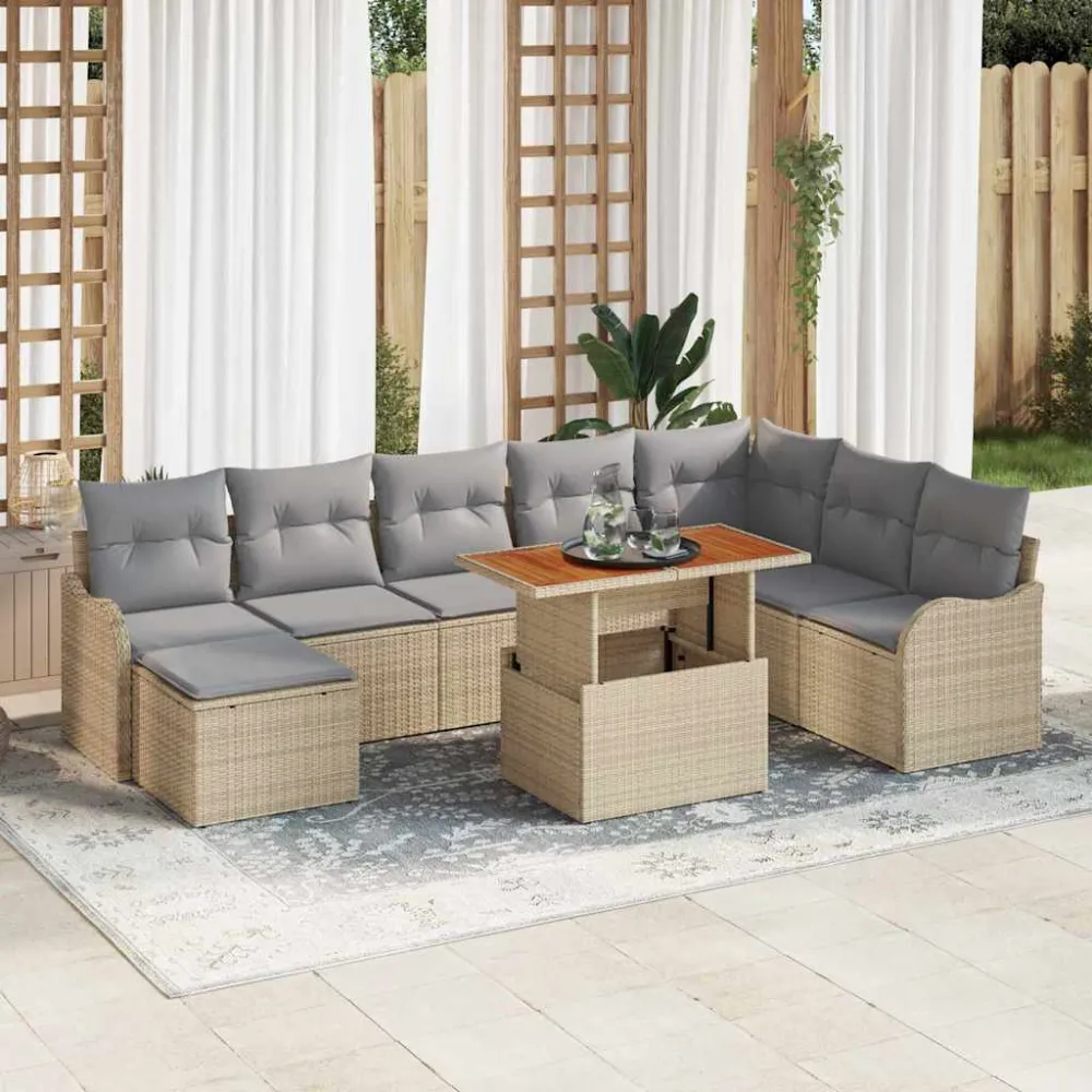 Tuin Sofa Set met kussen met opslag 9 pcs beige en lichtgrijs vidaXL