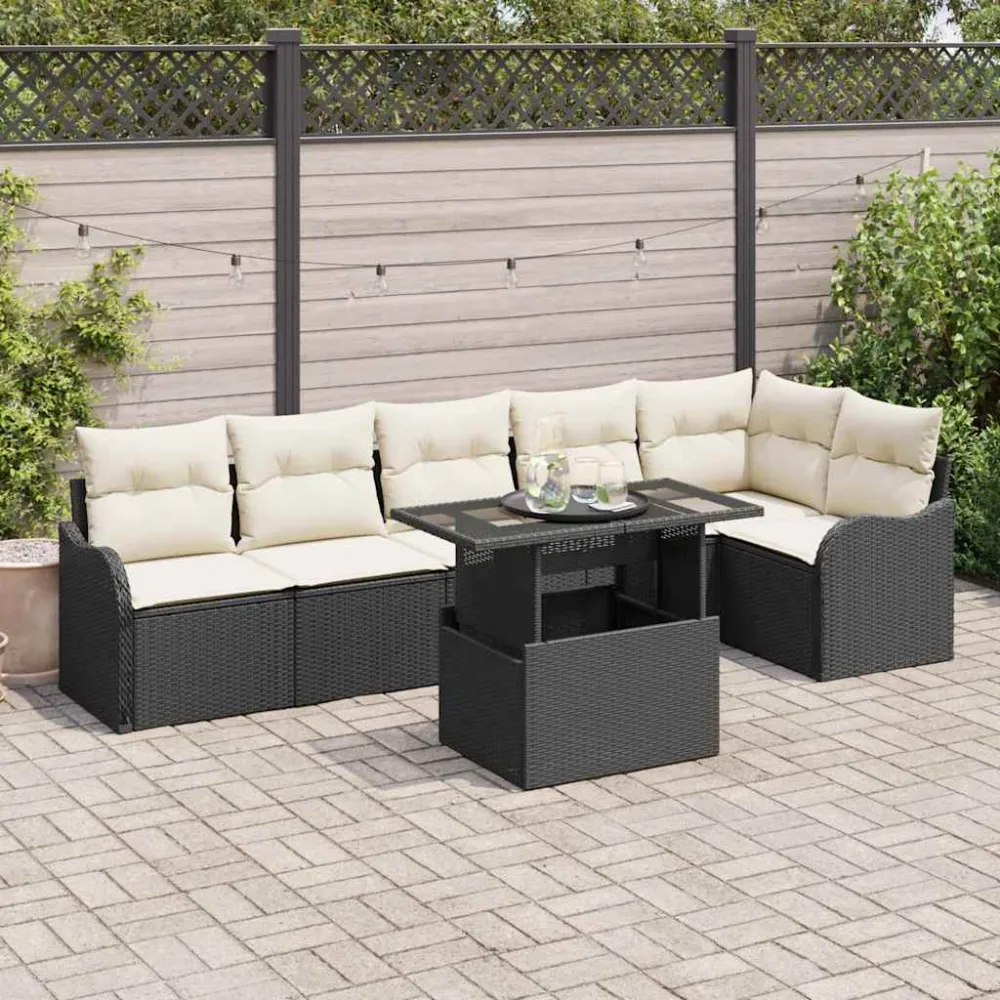 Tuin Sofa Set met kussen met kussen 7 pcs Zwart Poly Rattan vidaXL