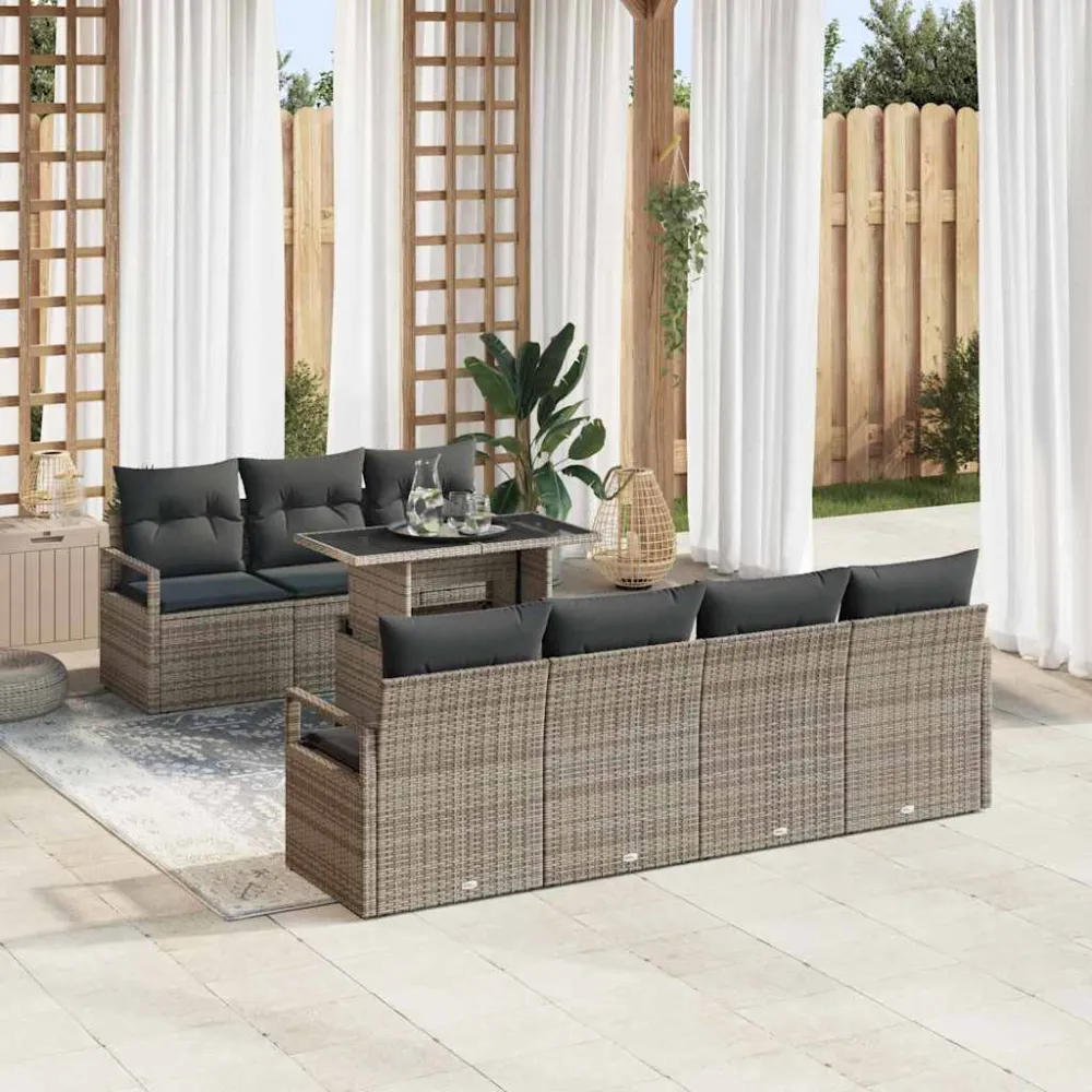 Tuin Sofa Set met kussen met opslag 8 pcs Grijs Poly riet vidaXL