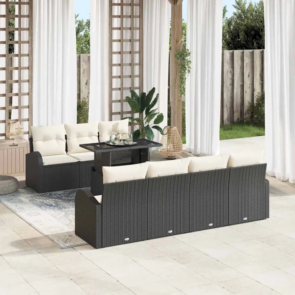 Tuin Sofa Set met kussen met opslag 8 pcs Zwart Poly Rattan vidaXL