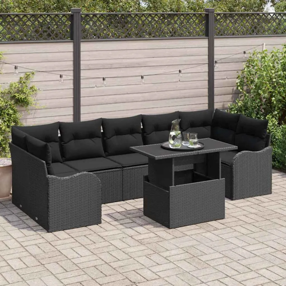 Tuin Sofa Set met kussen met opslag 8 pcs Zwart Poly Rattan vidaXL