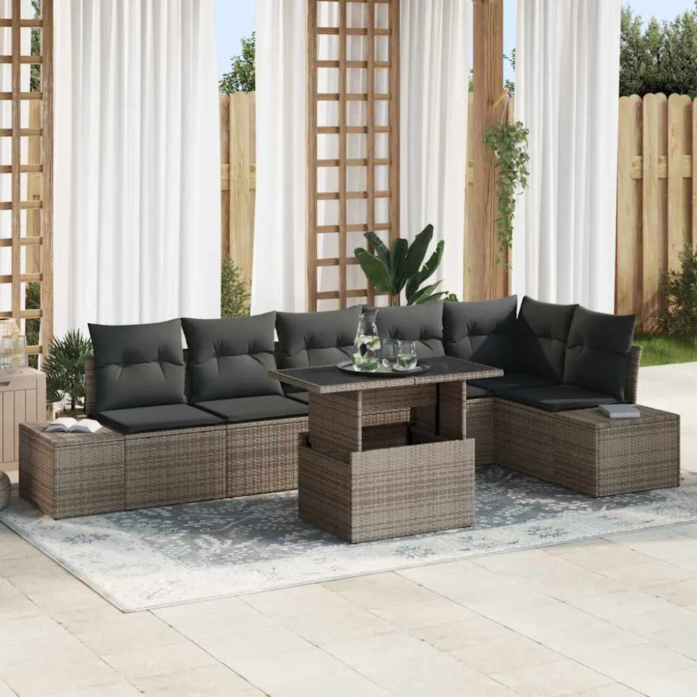 Tuin Sofa Set met kussen met opslag 7 pcs Grijs vidaXL