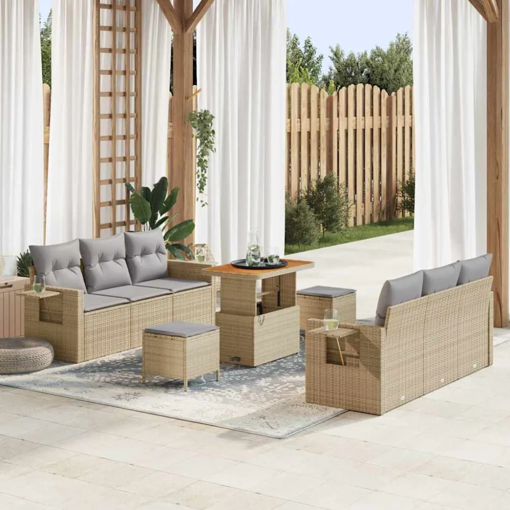 Tuin Sofa Set met kussen met opslag 9 pcs beige en lichtgrijs vidaXL