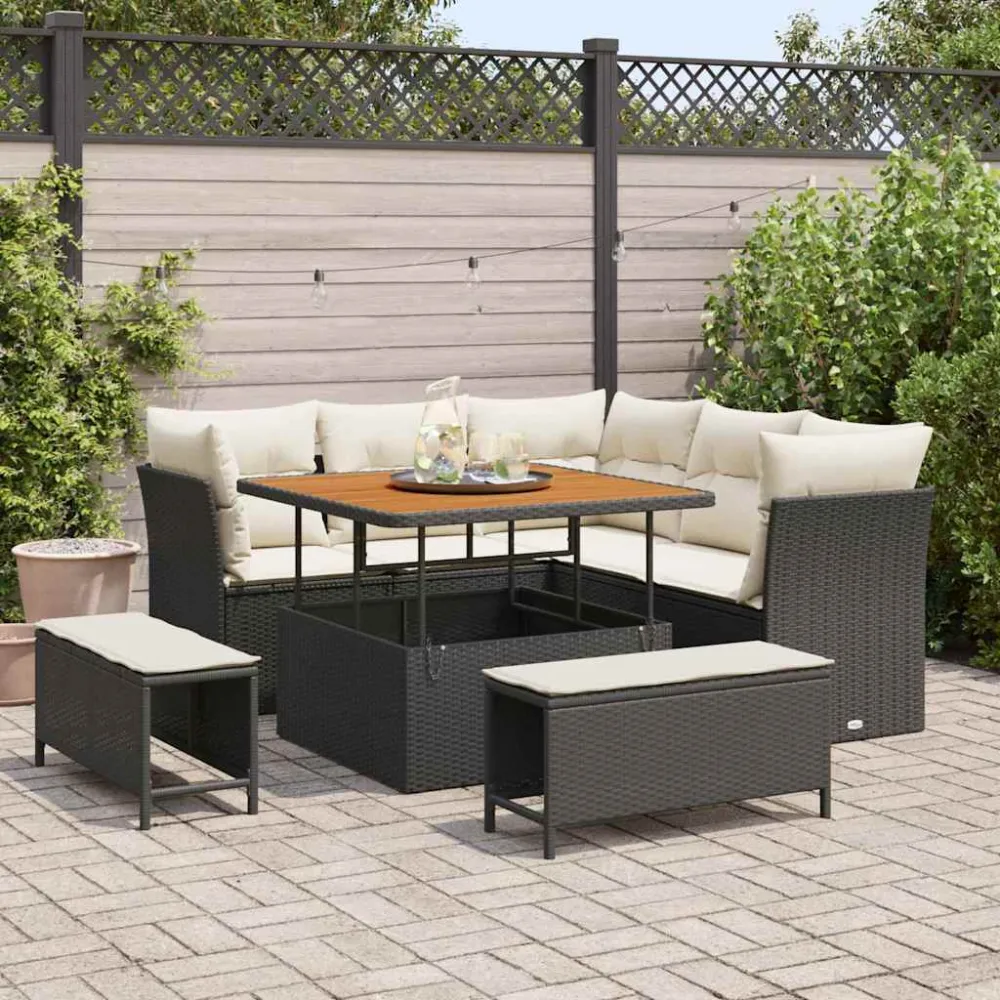 Tuin Sofa Set met kussen met opslag 8 pcs Zwart en crème vidaXL