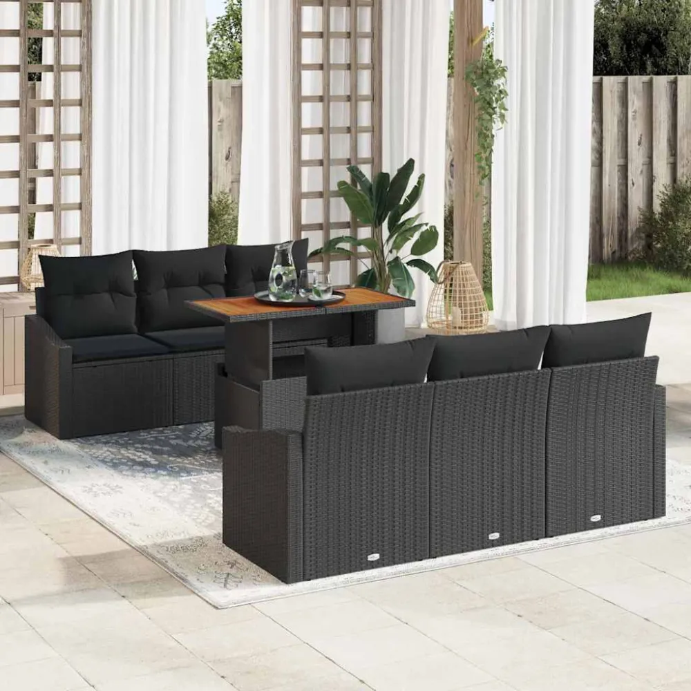 Tuin Sofa Set met kussen met kussen 7 pcs Zwart en Bruin vidaXL