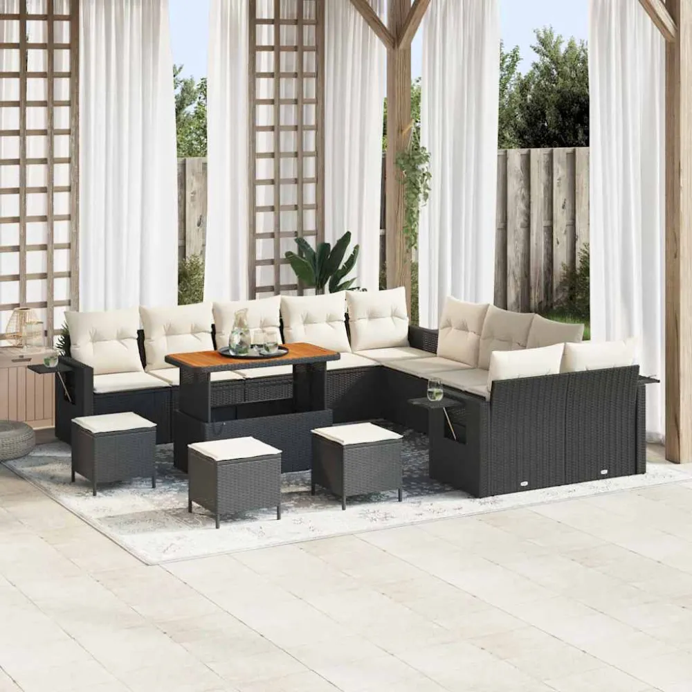 Tuin Sofa Set met kussen met opslag 14 pcs Zwart poly rattan vidaXL