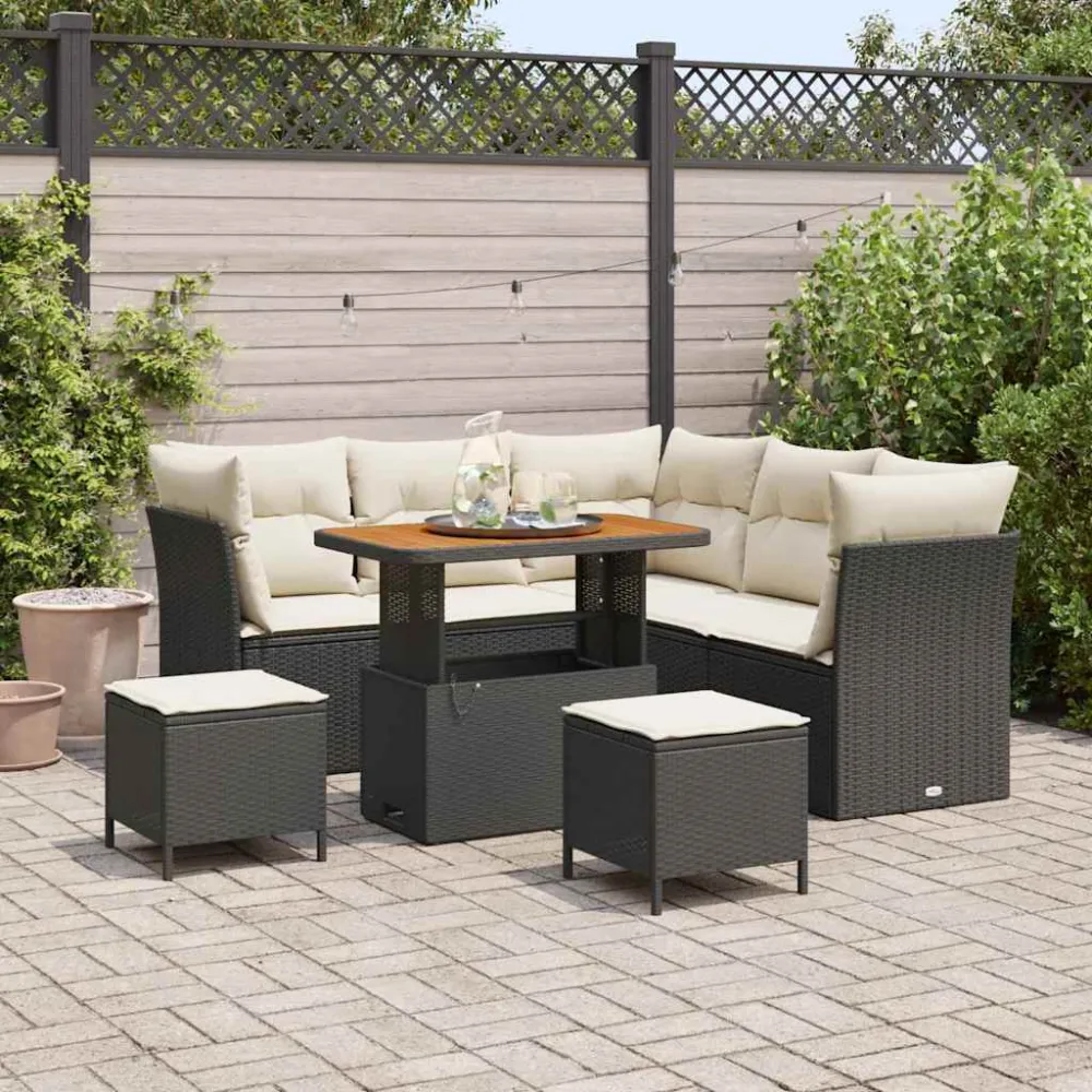 Tuin Sofa Set met kussen met opslag 8 pcs Zwart en crème vidaXL