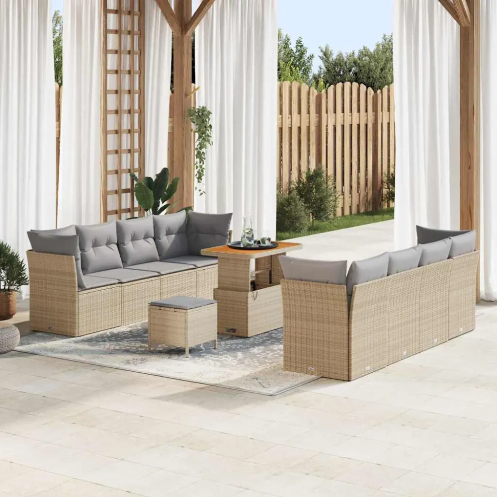 Tuin Sofa Set met kussen met opslag 11 pcs beige en lichtgrijs vidaXL